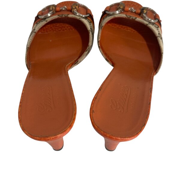 Vintage Gucci Orange Leather Horsebit Bamboo Heels Size 37 US 7 - Picture 3 of 9